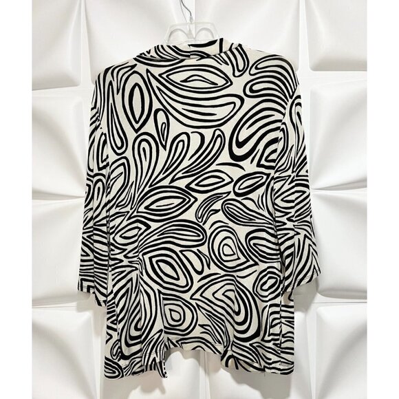 Chico's 0 Sz S Black Slinky Psychedelic Geo Print Cardigan Jacket Pockets - Picture 3 of 6